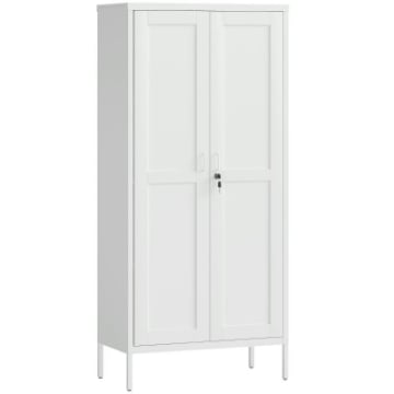 ARMADIO PER UFFICIO IN ACCIAIO A 3 RIPIANI REGOLABILI CON SERRATURA E 2 CHIAVI, 80X40X175 CM, BIANCO