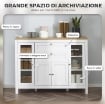 MOBILE CUCINA CON 2 CASSETTI E 3 ARMADIETTI, ANTE IN VETRO E RIPIANI REGOLABILI, 120X40X90 CM, BIANCO E ROVERE