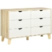 CASSETTIERA 6 CASSETTI CON MANIGLIE INTAGLIATE IN LEGNO 120X40X76 CM BIANCO E ROVERE