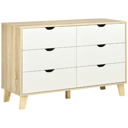 CASSETTIERA 6 CASSETTI CON MANIGLIE INTAGLIATE IN LEGNO 120X40X76 CM BIANCO E ROVERE