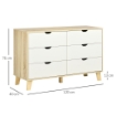 CASSETTIERA 6 CASSETTI CON MANIGLIE INTAGLIATE IN LEGNO 120X40X76 CM BIANCO E ROVERE