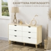 CASSETTIERA 6 CASSETTI CON MANIGLIE INTAGLIATE IN LEGNO 120X40X76 CM BIANCO E ROVERE