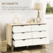 CASSETTIERA 6 CASSETTI CON MANIGLIE INTAGLIATE IN LEGNO 120X40X76 CM BIANCO E ROVERE