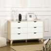 CASSETTIERA 6 CASSETTI CON MANIGLIE INTAGLIATE IN LEGNO 120X40X76 CM BIANCO E ROVERE