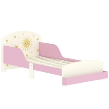 LETTO PER BAMBINI 3-8 ANNI BASSO IN LEGNO CON SPAZIO CONTENITORE E SPONDE LATERALI, 150X77X60 CM, ROSA