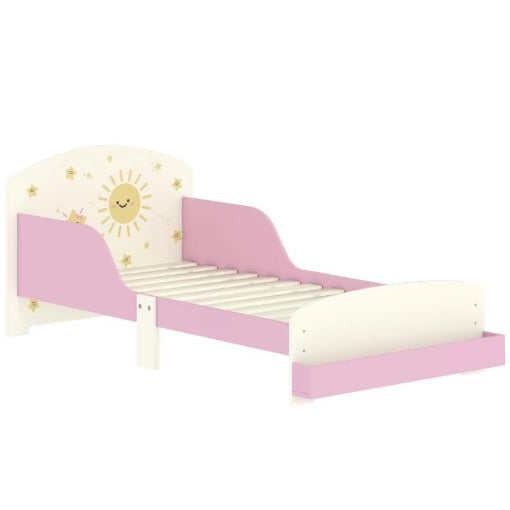 LETTO PER BAMBINI 3-8 ANNI BASSO IN LEGNO CON SPAZIO CONTENITORE E SPONDE LATERALI, 150X77X60 CM, ROSA