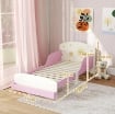 LETTO PER BAMBINI 3-8 ANNI BASSO IN LEGNO CON SPAZIO CONTENITORE E SPONDE LATERALI, 150X77X60 CM, ROSA