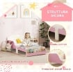 LETTO PER BAMBINI 3-8 ANNI BASSO IN LEGNO CON SPAZIO CONTENITORE E SPONDE LATERALI, 150X77X60 CM, ROSA