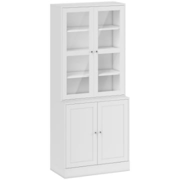 MOBILE LIBRERIA CON 2 ARMADIETTI, RIPIANI REGOLABILI E ANTE IN VETRO, 76X40X178.5 CM, BIANCO