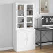 MOBILE LIBRERIA CON 2 ARMADIETTI, RIPIANI REGOLABILI E ANTE IN VETRO, 76X40X178.5 CM, BIANCO