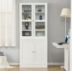 MOBILE LIBRERIA CON 2 ARMADIETTI, RIPIANI REGOLABILI E ANTE IN VETRO, 76X40X178.5 CM, BIANCO