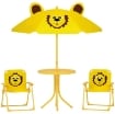 SET DA GIARDINO PER BAMBINI 2-5 ANNI CON TAVOLINO ROTONDO, 2 SEDIE PIEGHEVOLI E UN OMBRELLONE, GIALLO