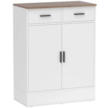 CREDENZA MODERNA 2 CASSETTI E ARMADIETTO 2 ANTE, RIPIANO INTERNO REGOLABILE, BIANCO E LEGNO
