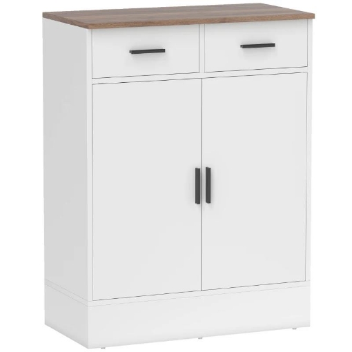CREDENZA MODERNA 2 CASSETTI E ARMADIETTO 2 ANTE, RIPIANO INTERNO REGOLABILE, BIANCO E LEGNO