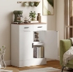 CREDENZA MODERNA 2 CASSETTI E ARMADIETTO 2 ANTE, RIPIANO INTERNO REGOLABILE, BIANCO E LEGNO