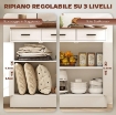 CREDENZA MODERNA 2 CASSETTI E ARMADIETTO 2 ANTE, RIPIANO INTERNO REGOLABILE, BIANCO E LEGNO