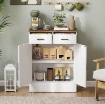 CREDENZA MODERNA 2 CASSETTI E ARMADIETTO 2 ANTE, RIPIANO INTERNO REGOLABILE, BIANCO E LEGNO