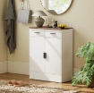 CREDENZA MODERNA 2 CASSETTI E ARMADIETTO 2 ANTE, RIPIANO INTERNO REGOLABILE, BIANCO E LEGNO