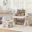 TAVOLO MULTIUSO PER BAMBINI CON RIPIANO CONTENITORE E CASSETTI, IN HDPE E PP, GRIGIO E BIANCO