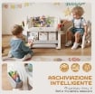 TAVOLO MULTIUSO PER BAMBINI CON RIPIANO CONTENITORE E CASSETTI, IN HDPE E PP, GRIGIO E BIANCO