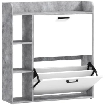 SCARPIERA SLIM CON 2 CASSETTI RIBALTABILI E 3 VANI APERTI, CAPACITÀ 15 SCARPE, 83X24X90.5 CM, GRIGIO