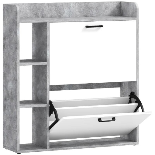 SCARPIERA SLIM CON 2 CASSETTI RIBALTABILI E 3 VANI APERTI, CAPACITÀ 15 SCARPE, 83X24X90.5 CM, GRIGIO