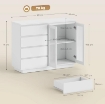 CREDENZA BUFFET IN LEGNO CON 4 CASSETTI E ARMADIETTO CON ANTE IN VETRO E RIPIANI REGOLABILI, 120X40X91 CM, BIANCO