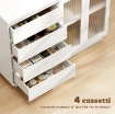 CREDENZA BUFFET IN LEGNO CON 4 CASSETTI E ARMADIETTO CON ANTE IN VETRO E RIPIANI REGOLABILI, 120X40X91 CM, BIANCO