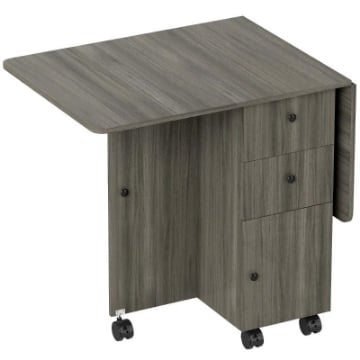 TAVOLO A RIBALTA A 6 ROTELLE CON 2 CASSETTI E ARMADIETTO AD ANTE, IN LEGNO, 120X60X76.5 CM, GRIGIO