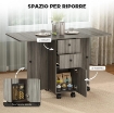TAVOLO A RIBALTA A 6 ROTELLE CON 2 CASSETTI E ARMADIETTO AD ANTE, IN LEGNO, 120X60X76.5 CM, GRIGIO