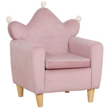 POLTRONA PER BAMBINI IN TESSUTO EFFETTO VELLUTO ROSA CON SCHIENALE A CORONA, 50.2X41.9X57.8 CM