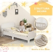LETTO PER BAMBINI 3-8 ANNI BASSO CON SPONDE LATERALI E BORDI LISCI, IN LEGNO, 143.5X74.2X54 CM, BIANCO