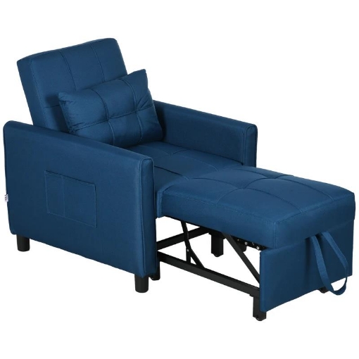 POLTRONA LETTO SINGOLO RECLINABILE SU 3 LIVELLI CON CUSCINO EXTRA 69X82X85 CM BLU