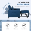 POLTRONA LETTO SINGOLO RECLINABILE SU 3 LIVELLI CON CUSCINO EXTRA 69X82X85 CM BLU