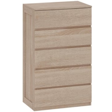 CASSETTIERA 5 CASSETTI IN LEGNO CON GUIDE IN METALLO E MANIGLIE SCANALATE, 60X39X100 CM, COLOR FAGGIO