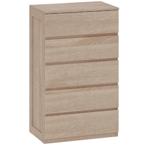 CASSETTIERA 5 CASSETTI IN LEGNO CON GUIDE IN METALLO E MANIGLIE SCANALATE, 60X39X100 CM, COLOR FAGGIO