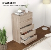 CASSETTIERA 5 CASSETTI IN LEGNO CON GUIDE IN METALLO E MANIGLIE SCANALATE, 60X39X100 CM, COLOR FAGGIO
