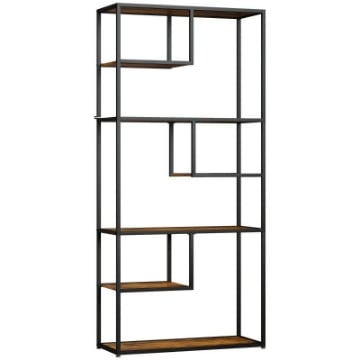 MOBILE LIBRERIA A 7 LIVELLI IN LEGNO E ACCIAIO STILE INDUSTRIALE, 83X34X180 CM, MARRONE