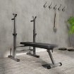 PANCA PESI PIEGHEVOLE CON 8 ALTEZZE REGOLABILI E SUPPORTO BILANCIERE IN ACCIAIO E PU, 140X73X98-122 CM, GRIGIO
