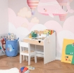 SET SCRIVANIA E SEDIA PER BAMBINI CON CASSETTO E SCAFFALE, BORDI ARROTONDATI, ETÓ 6-10 ANNI, BIANCO E LEGNO