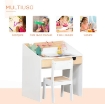 SET SCRIVANIA E SEDIA PER BAMBINI CON CASSETTO E SCAFFALE, BORDI ARROTONDATI, ETÓ 6-10 ANNI, BIANCO E LEGNO