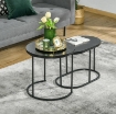 SET 2 TAVOLINI DA CAFFÈ CON PIANO EFFETTO MARMO, IN LEGNO E ACCIAIO, Ï50X50.5 CM E 60X36X43.5 CM, NERO