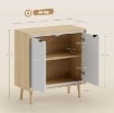 CREDENZA MODERNA A 2 ANTE CON RIPIANO REGOLABILE, 72X35X77 CM, BIANCO LUCIDO E ROVERE