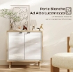 CREDENZA MODERNA A 2 ANTE CON RIPIANO REGOLABILE, 72X35X77 CM, BIANCO LUCIDO E ROVERE
