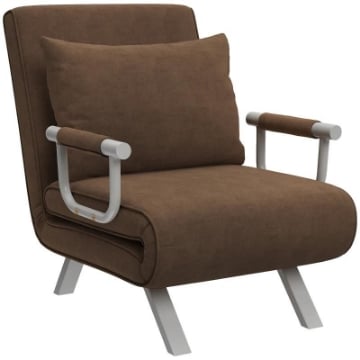 POLTRONA LETTO MODERNA 2 IN 1 CON SCHIENALE RECLINABILE SU 5 POSIZIONI E CUSCINO 65X69X80 CM MARRONE