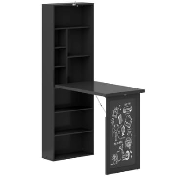 SCRIVANIA MODERNA PIEGHEVOLE CON LIBRERIA E LAVAGNA, IN LEGNO E METALLO, 98X51X153 CM, NERO