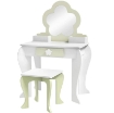 SET TOELETTA PER BAMBINA CON SPECCHIO TRUCCO E SGABELLO ABBINATO IN LEGNO, CASSETTO E CONTENITORI, BIANCO