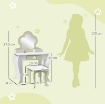 SET TOELETTA PER BAMBINA CON SPECCHIO TRUCCO E SGABELLO ABBINATO IN LEGNO, CASSETTO E CONTENITORI, BIANCO