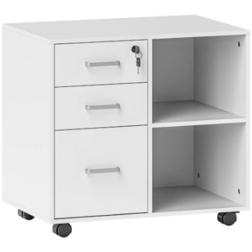 CASSETTIERA PORTADOCUMENTI DA UFFICIO CON 3 CASSETTI RUOTE SERRATURA E CHIAVI 60X40X56 CM BIANCO
