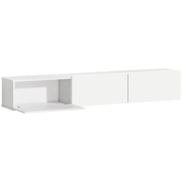 MOBILE PORTA TV FINO A 82" SOSPESO CON 3 ARMADIETTI A RIBALTA E ANTE SOFT CLOSE, BIANCO LUCIDO